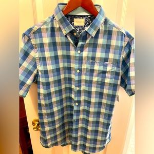 7Diamonds men short sleeve blue plaid button down. NWT!  Size medium.